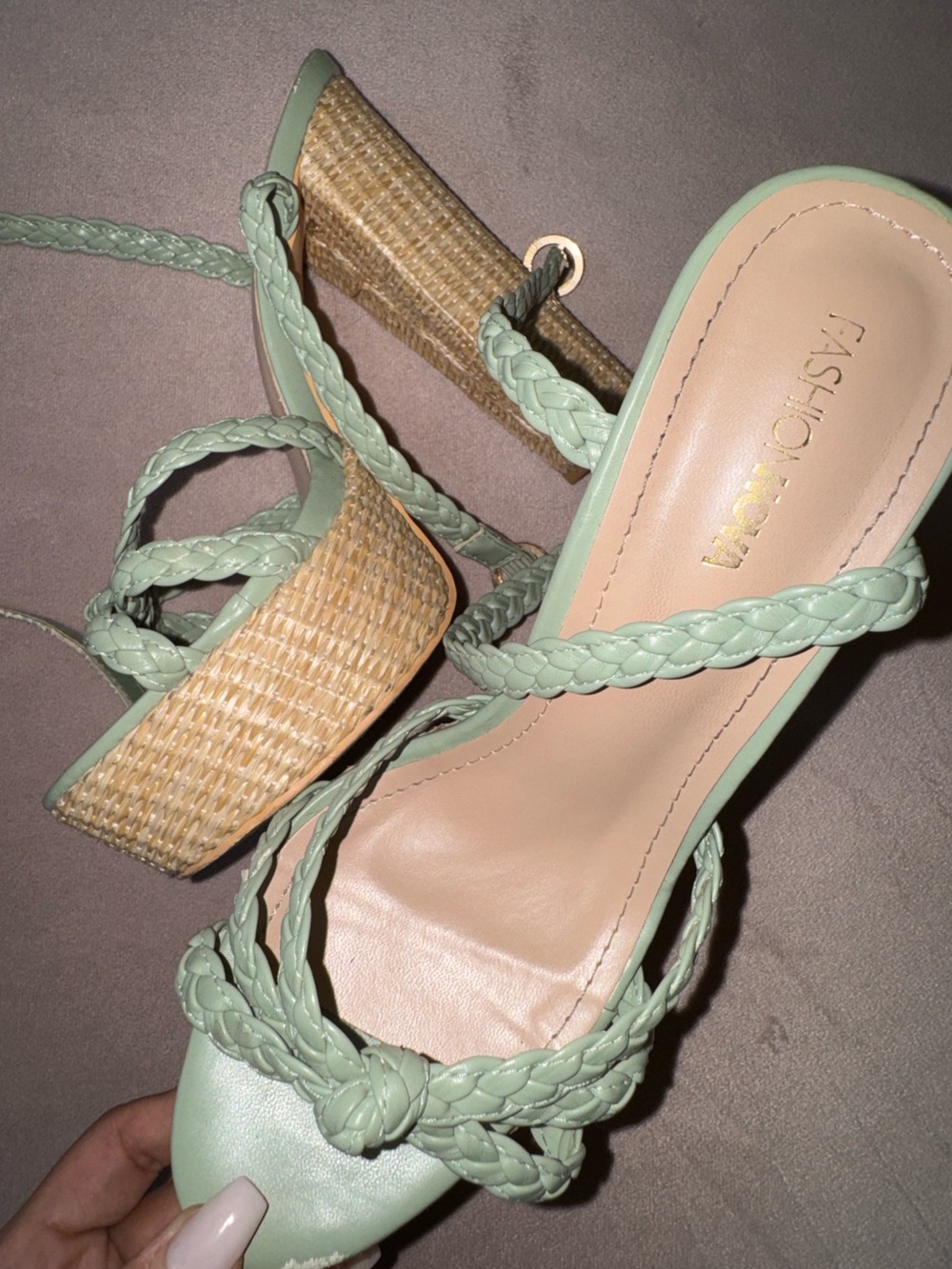 Fashion Nova Mint Braided Wedge Sandals